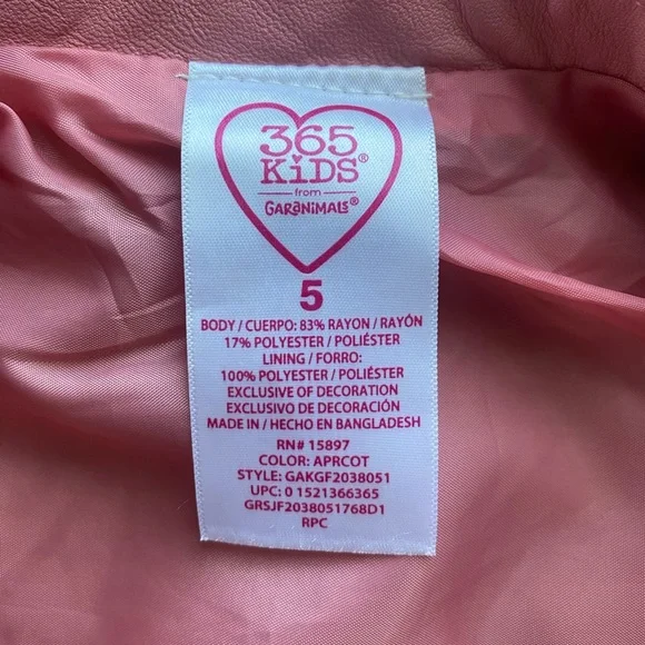 365 KIDS GARANIMALS Pink Faux Leather Unicorn Jacket - Picture 5 of 6